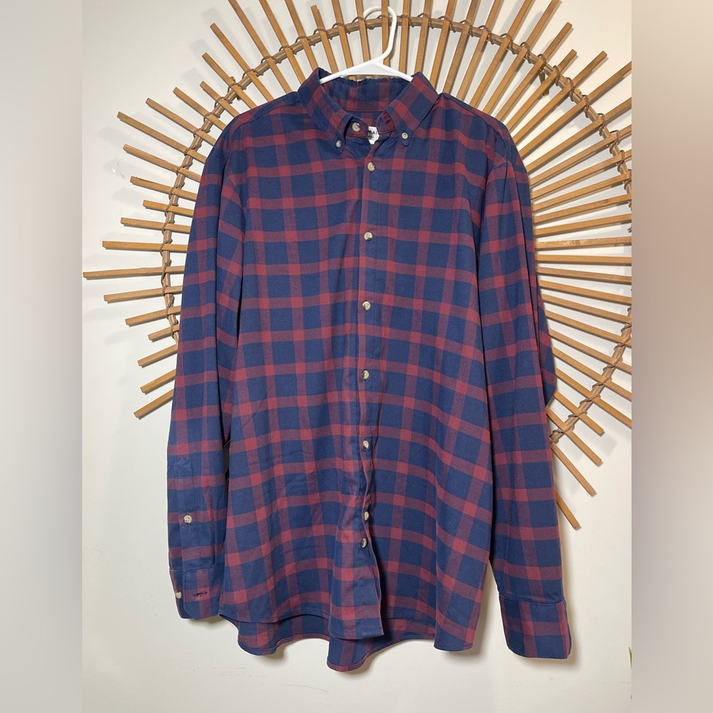 Mizzen + Main Men's Blue & Red Plaid Button Down LSl Trim Fit Fall Holidays